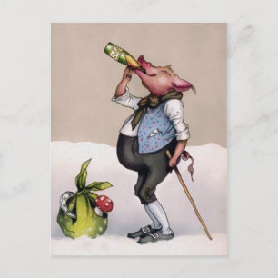 Vintages Schweinetrinken Postkarte