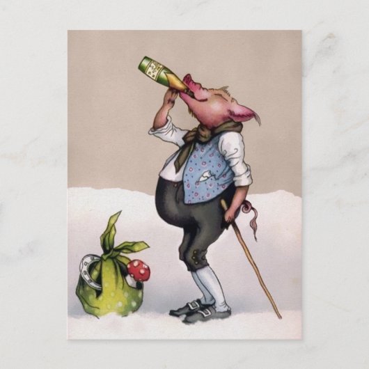 Vintages Schweinetrinken Postkarte (Vorderseite)