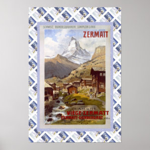 Vintages Schweizer Bahnplakat Zermatt Poster
