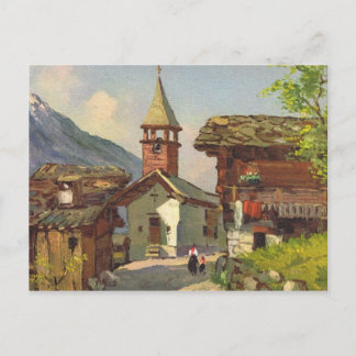 Vintages Schweizer Dorf im Wallis Postkarte