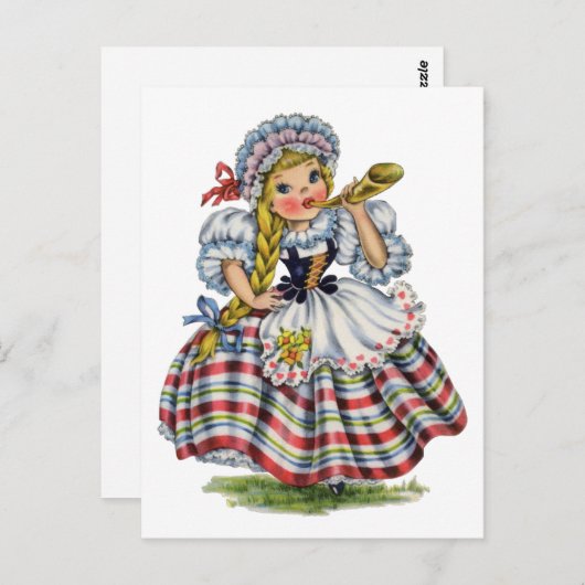 Vintages Schweizer Mädchenkleid Postkarte (Vorne/Hinten)