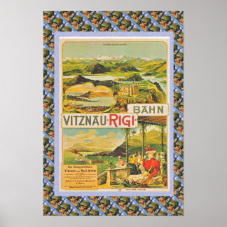 Vintages Schweizer Poster Vitznau Rigi Bahn