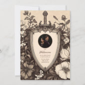 Vintages Schwert und Schild im Mittelalter Einladung (Rückseite)