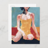 Vintages Schwimmen - Gelber Badeanzug Postkarte (Vorne/Hinten)