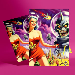 Vintages Sci-Fi-Button Up Postkarte