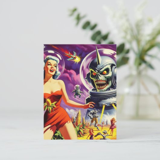 Vintages Sci-Fi-Button Up Postkarte (Stehend Vorderseite)