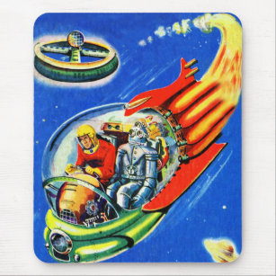 Vintages Sci Fi Comic-Raumschiff Mousepad