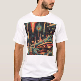 Vintages Sci-Fi-Muster T-Shirt