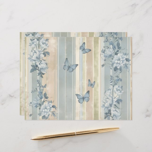 Vintages Scrapbook-Papier mit blauer Blume (Vorderseite/Rückseite Beispiel)