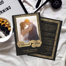 Vintages Script Black and gold Wedding Foto Dankeskarte
