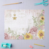 Vintages Script Blumenblütenfarben Französisch Seidenpapier (Basteln)