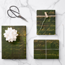 Vintages Script Moss Green Gold Grunge Geschenkpapier Set