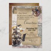 Vintages Scroll Treasmap Pirates Party Einladung (Vorne/Hinten)