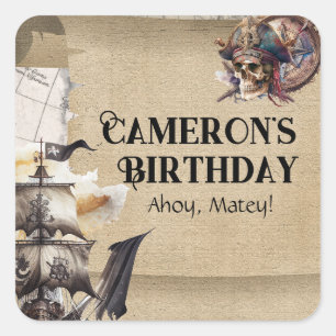 Vintages Scroll Treasmap Pirates Party Quadratischer Aufkleber