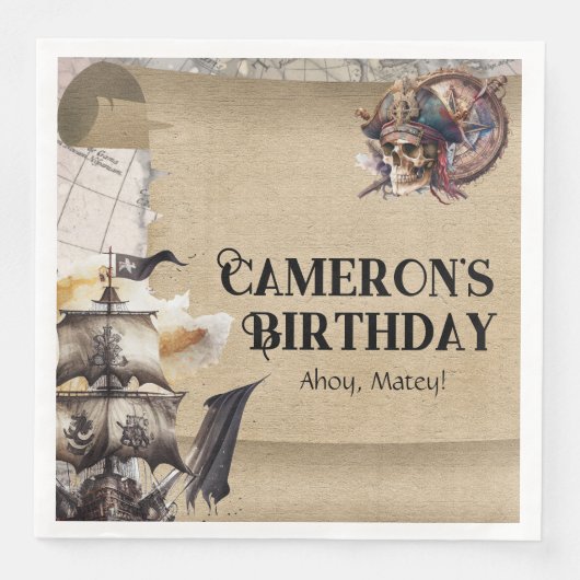 Vintages Scroll Treasmap Pirates Party Serviette (Vorderseite)