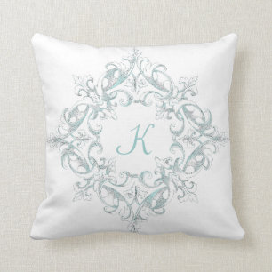Vintages Scrollwork Aqua-Monogramm-Kissen Kissen