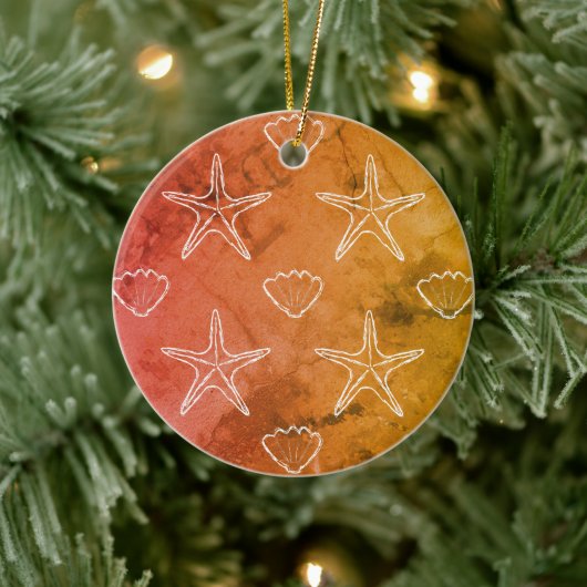 Vintages Seashell Sketch Muster Keramik Ornament (Baum)