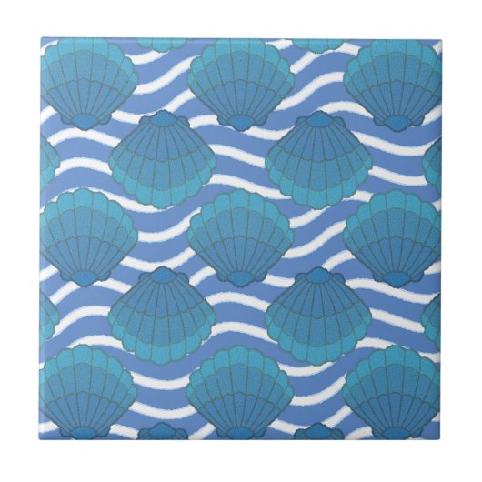 Vintages Seashell- und Wellenmuster Fliese (Vorderseite)