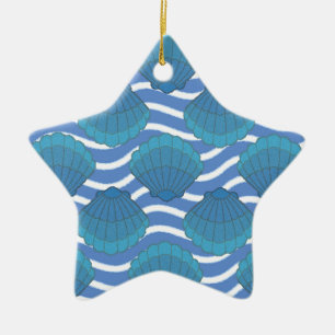 Vintages Seashell- und Wellenmuster Keramik Ornament