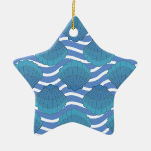 Vintages Seashell- und Wellenmuster Keramik Ornament (Vorne)