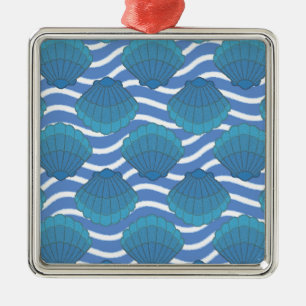Vintages Seashell- und Wellenmuster Silbernes Ornament