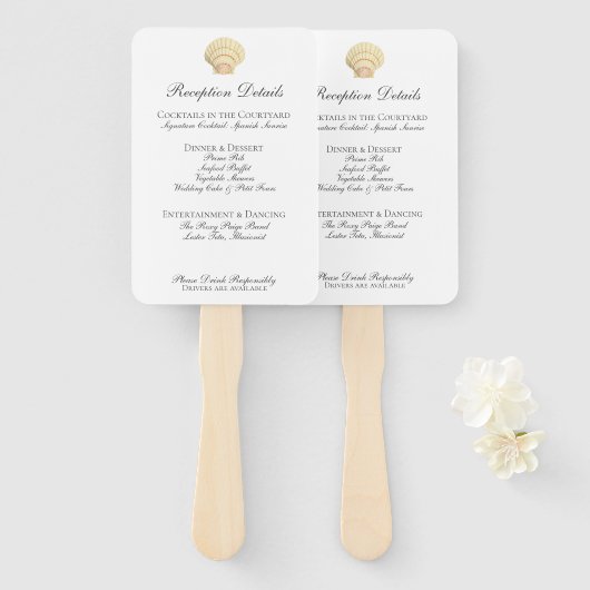 Vintages Seashell Wedding Menu Fächer (Vorne und Hinten)