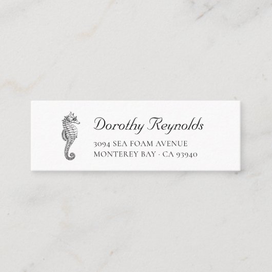 Vintages Seepferd mit Elegant Script Schriftart. Mini Visitenkarte (Vorderseite)