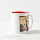 Vintages Seeplakat Zweifarbige Tasse (VorderseiteRechts)