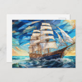 Vintages Segelboot aus Glas im Ozean Postkarte (Vorne/Hinten)