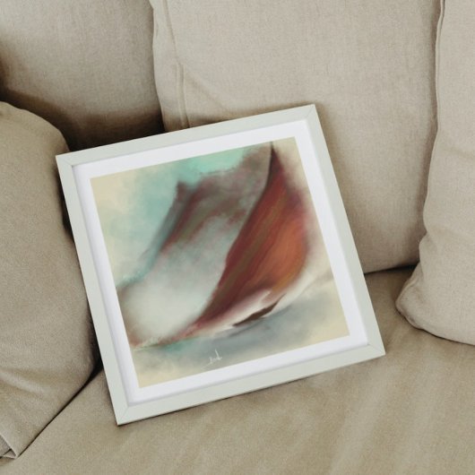 Vintages Segelboot Berge Landschaftsbild Malerei Leinwanddruck