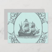 Vintages Segelboot Boy Pirate Geburtstagsparty Einladungspostkarte (Vorne/Hinten)