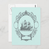 Vintages Segelboot Boy Pirate Geburtstagsparty Postkarte (Vorne/Hinten)