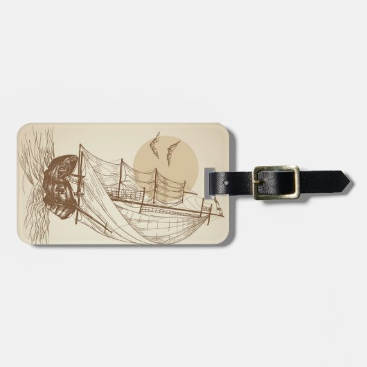 Vintages Segelboot Gepäckanhänger (Vorderseite horizontal)