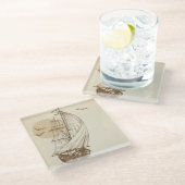 Vintages Segelboot Glasuntersetzer (Schrägansicht)