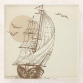 Vintages Segelboot Glasuntersetzer (Vorderseite)