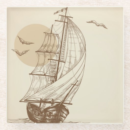 Vintages Segelboot Glasuntersetzer (Vorderseite)