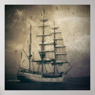 Vintages Segelboot im Nautischen Ozean Poster