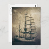 Vintages Segelboot im Nautischen Ozean Postkarte (Vorne/Hinten)