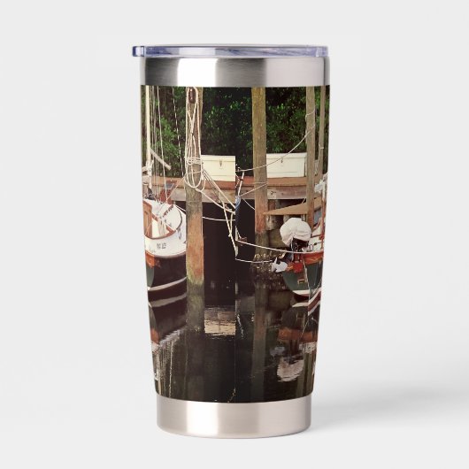 Vintages Segelboot im Tropical Dock - Thermobecher (Rechts)