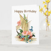 Vintages Segelboot mit Blume Geburtstag Karte (Gelbe Blume)