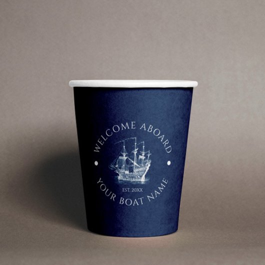 Vintages Segelboot Weiß & Blau - Illustration Pappbecher