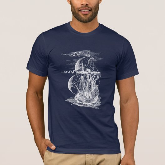 Vintages Segeln-Schiff T-Shirt (Vorderseite)