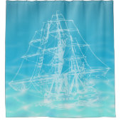 Vintages Segelschiff Illustration Ozeanwasser Duschvorhang (Vorderseite)