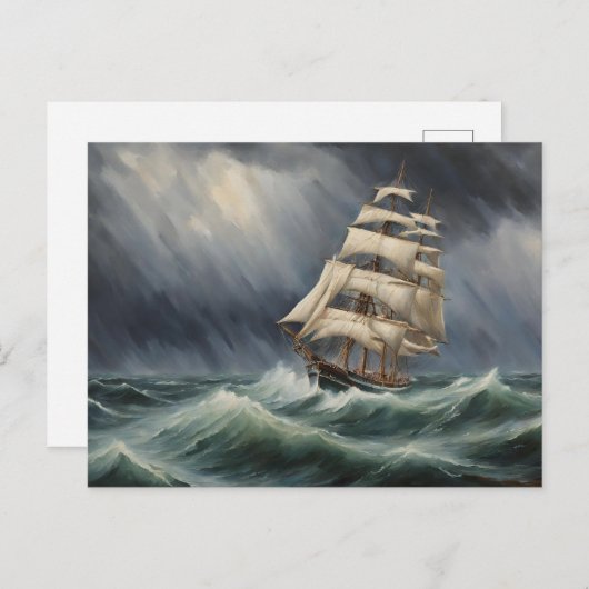 Vintages Segelschiff in der OzeanIllustration Postkarte (Vorne/Hinten)