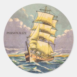 Vintages Segelschiff Nautical Zeichnend Coole Küst Runder Aufkleber
