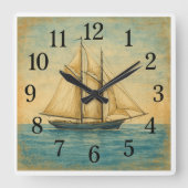 Vintages Segelschiff Uhr Uhr Nautical Square (Vorderseite)