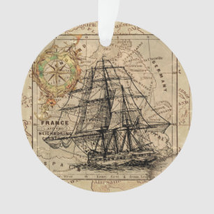 Vintages Segelschiff und alte europäische Karte Ornament