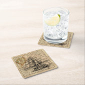 Vintages Segelschiff und alte europäische Karte Rechteckiger Pappuntersetzer (Vor Ort)