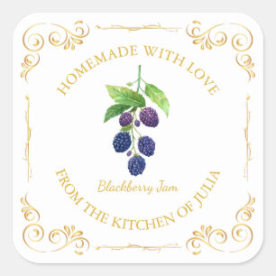 Vintages selbstgemachte BlackBerry-Jam-Platz-Label Quadratischer Aufkleber