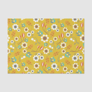 Vintages Senf-Gelb-BlumenBlumen-Muster Seidenpapier